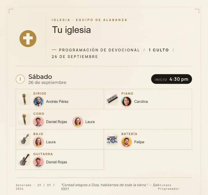 Programación del culto en PDF